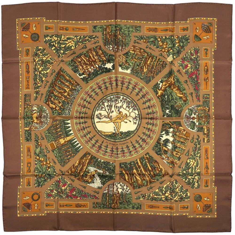 HERMES Brown Silk Scarf - Picture 1 of 5